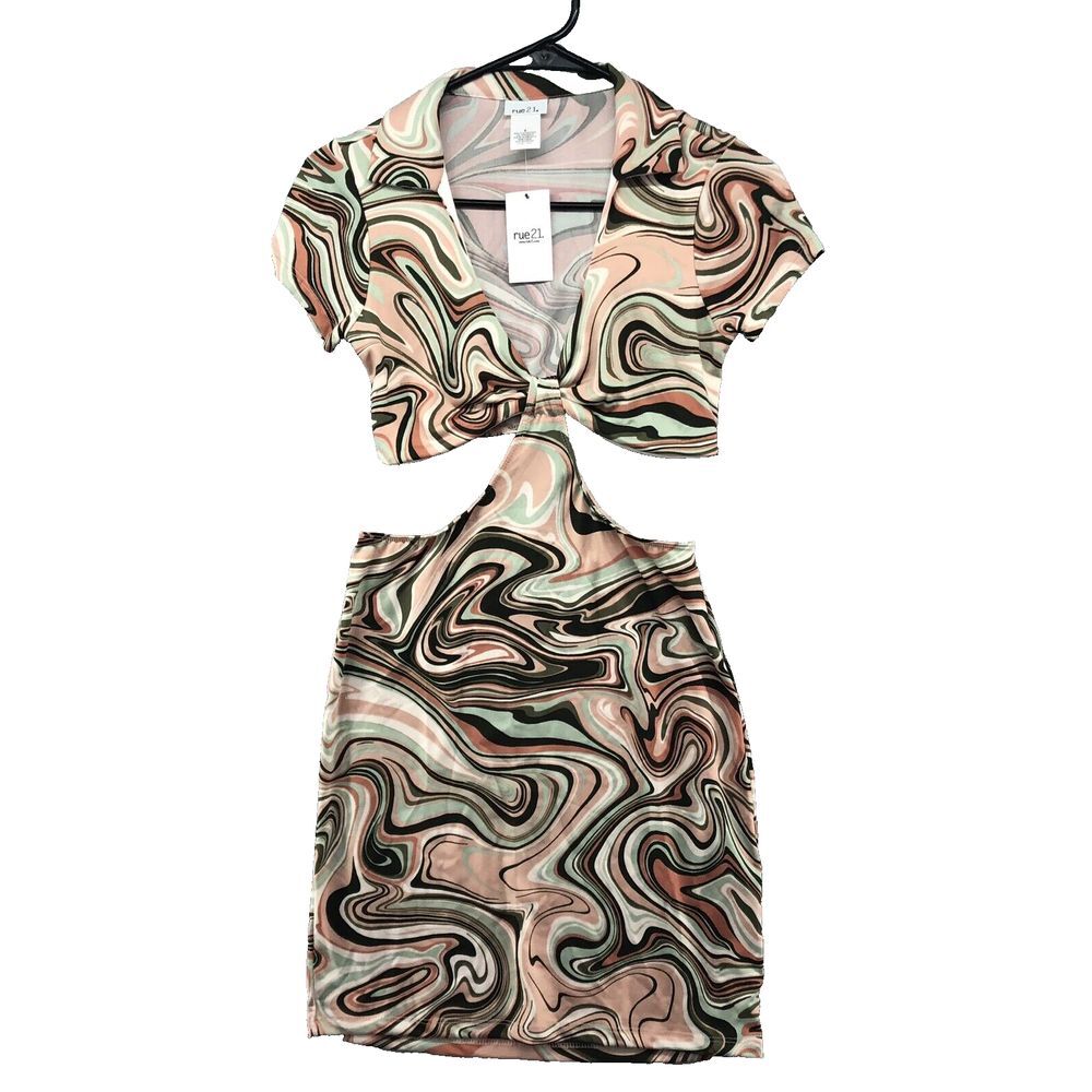 Rue21 Dress Young Adult Medium Short Sleeve Women Multicolor Swirl New Stained